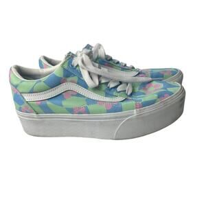 Vans Shoes Womens 8 Old Skool Stackform Checkerboard Floral Skate Green Platform